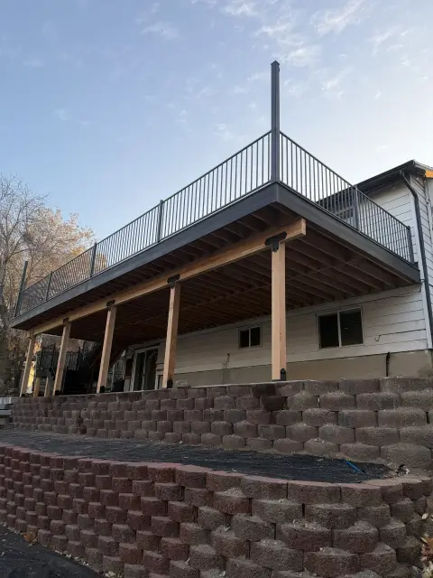 Structural framing and support posts beneath a completed ZBolt deck